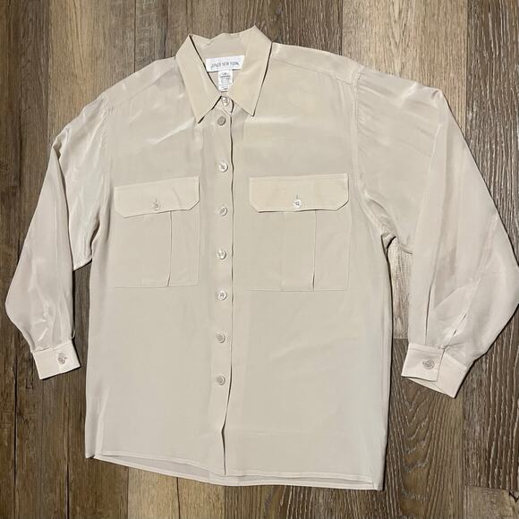 VTG Jones New York 100% Silk Sheer Blouse 8 Ivory Old Money Elegant Minimalist - Picture 2 of 8